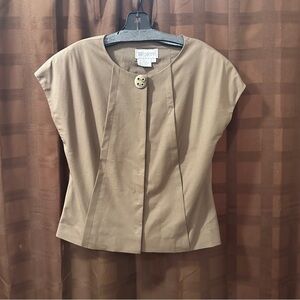 Worth New York Tan Taupe Top Blouse with Accent Button size 6